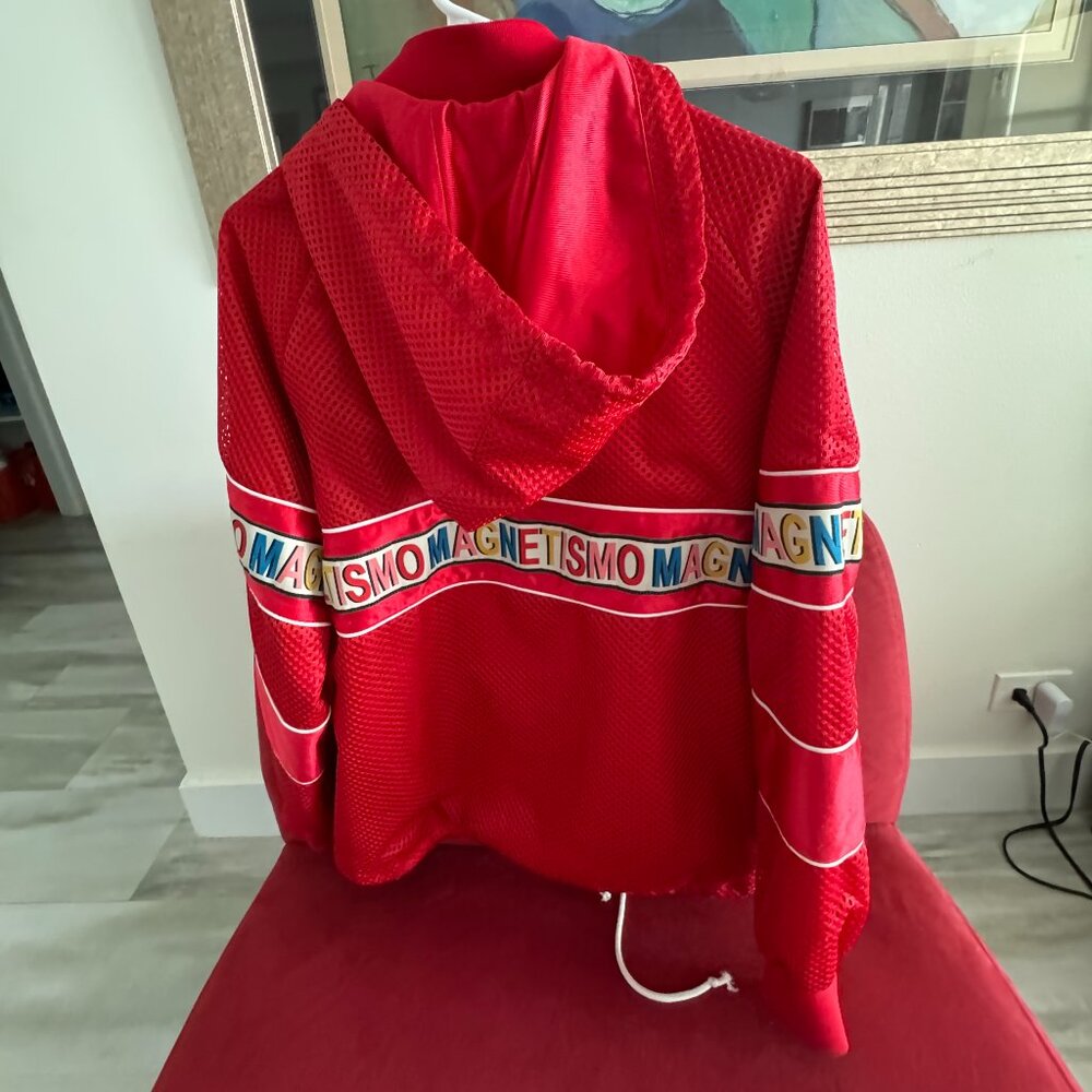 Gucci Red Mesh & Satin Magnetismo Stripe Trimmed Zip Front Hooded Jacket - Picture 9 of 14